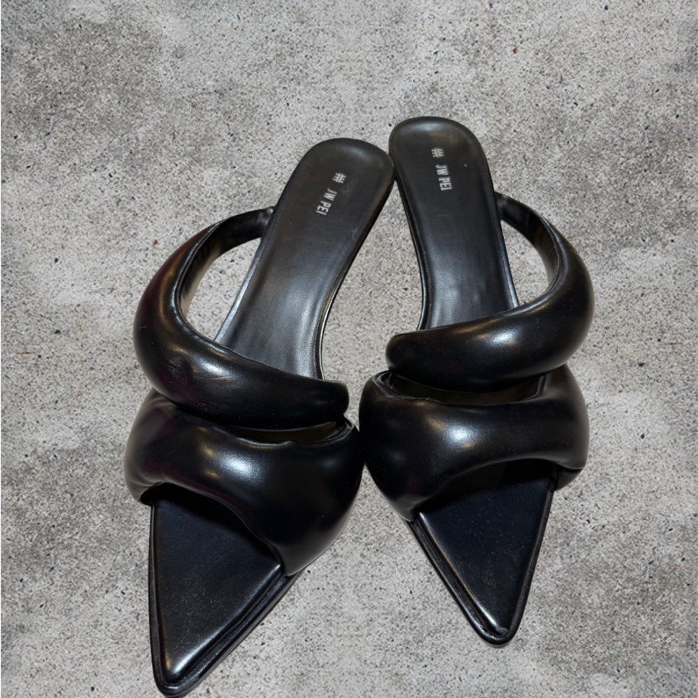 JW Pei Pointed Toe Sculptural Heeled Mules – Black